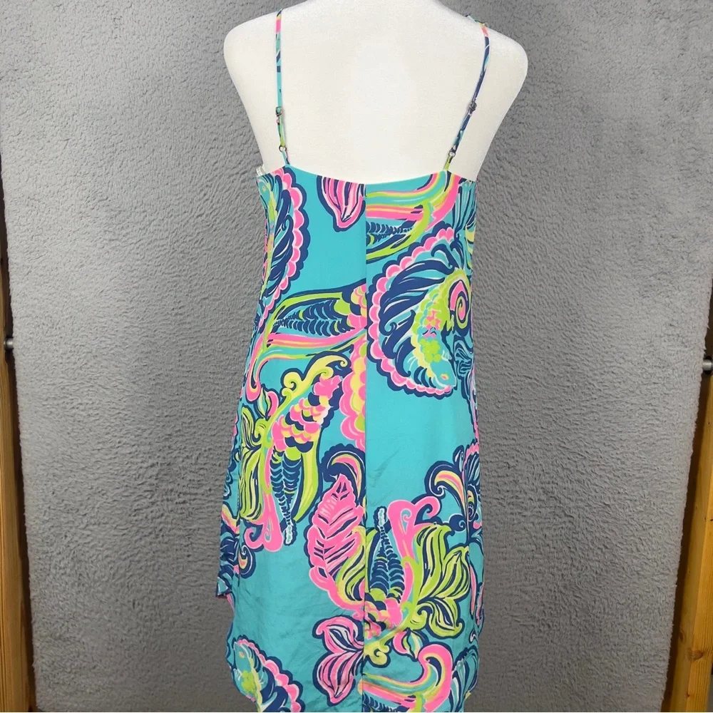 Lilly Pulitzer Silk Dress Womens XS Blue Bailey Sea Colorful Beach Lightweight - Picture 3 of 9